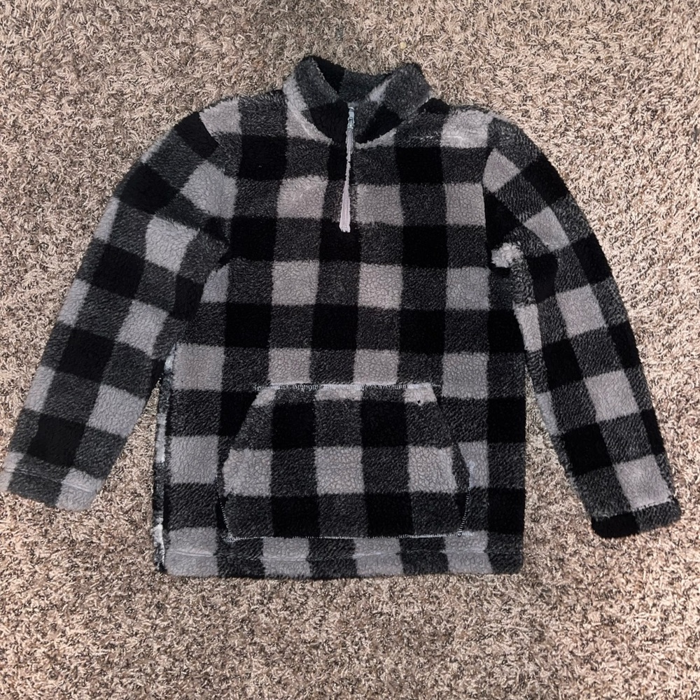 Gray Plaid Half-Zip up Kids Sweater
